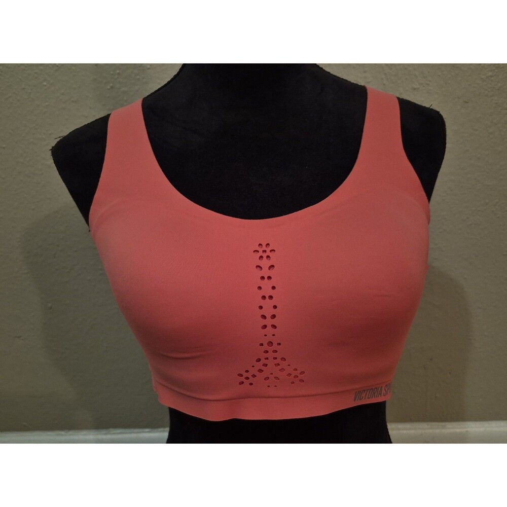 Victoria's Secret Sport Bra Angel Max Laser Cut Front Back Closure Sz 36C/Peach